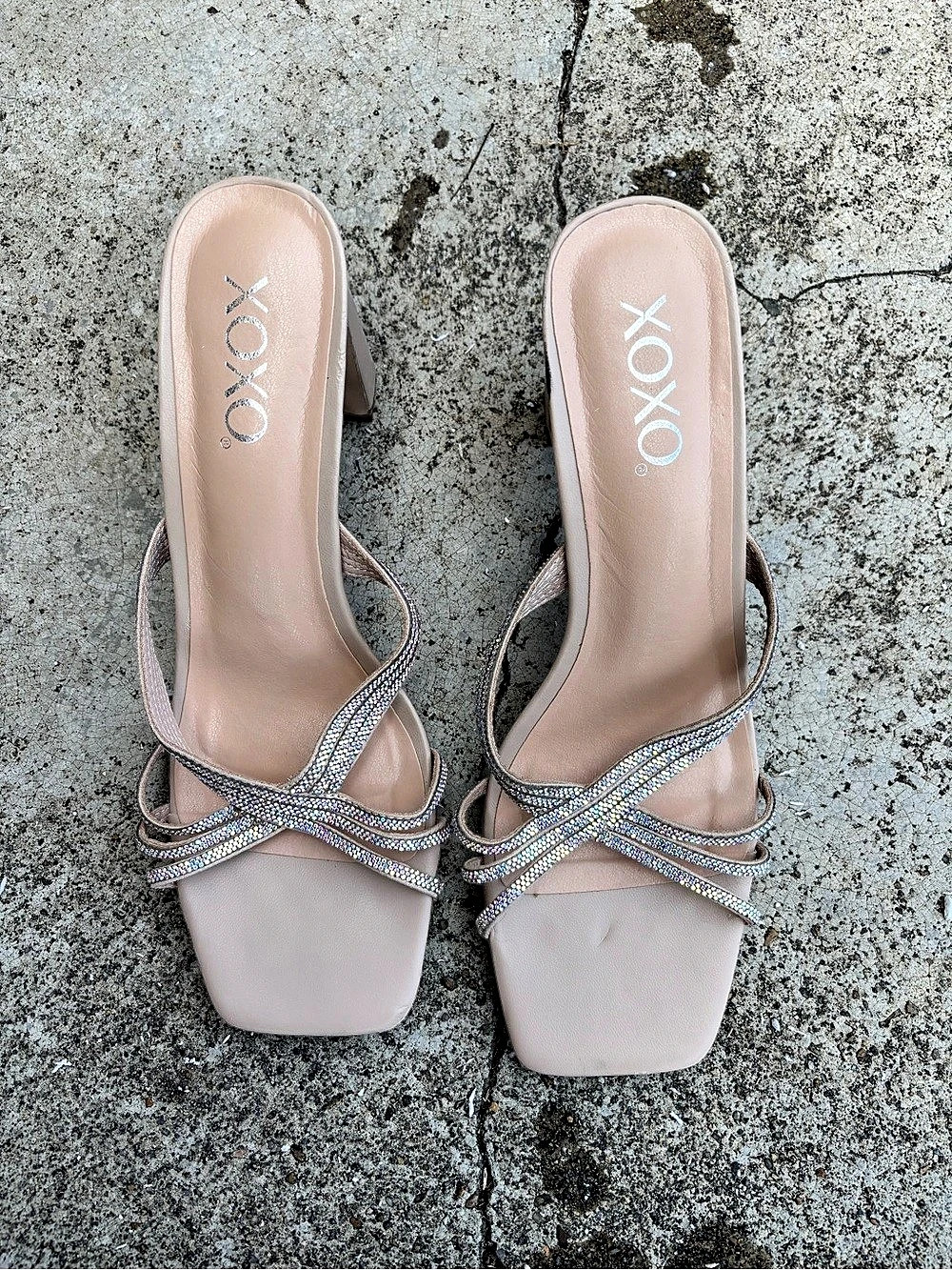 XOXO Rhinestone Strappy Heels Pink US 10